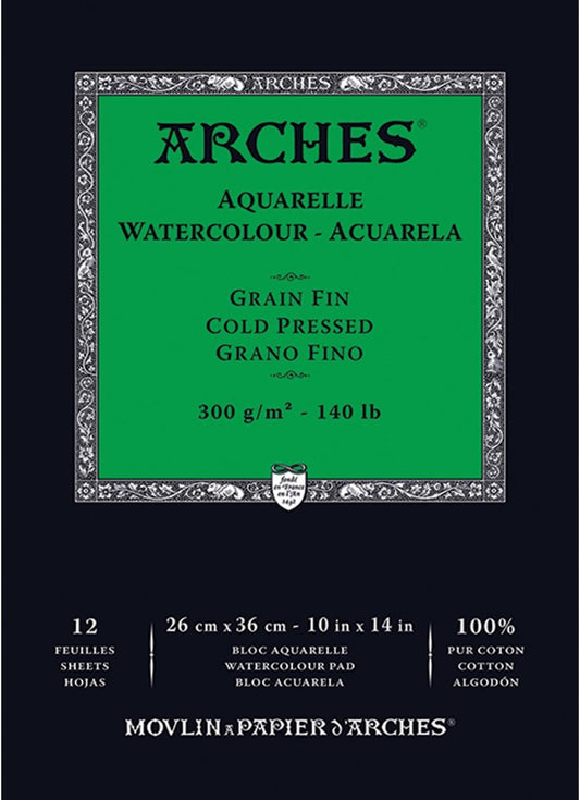 Arches Watercolor Pad 9 x 12 inches Natural White 100% Cotton Paper - 12 Sheet Arches 140 lb Cold Press Pad.
