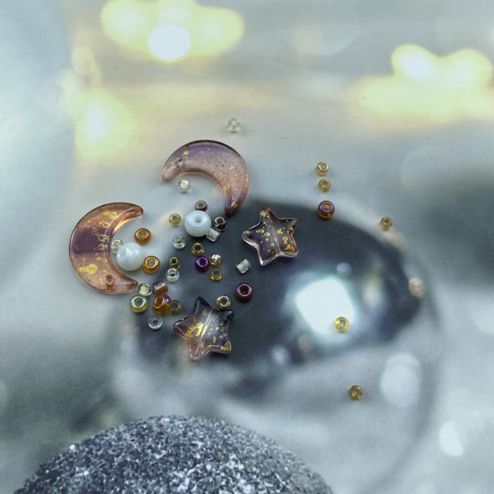 Assorted Glass Beads for Jewelry Making Multi Size Colors Glass Star Moon Seed Pearl Spacer Beads for Bracelets Necklace Earring Making(White Brown)