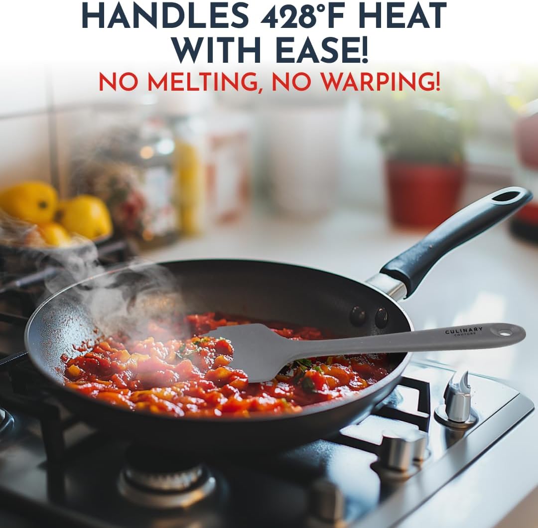 Culinary Couture 4-Piece Grey Baking Spatula Set - Rubber Spatulas Silicone Heat Resistant, BPA-Free - Spatula Set for Nonstick Cookware - Silicone Baking Utensils