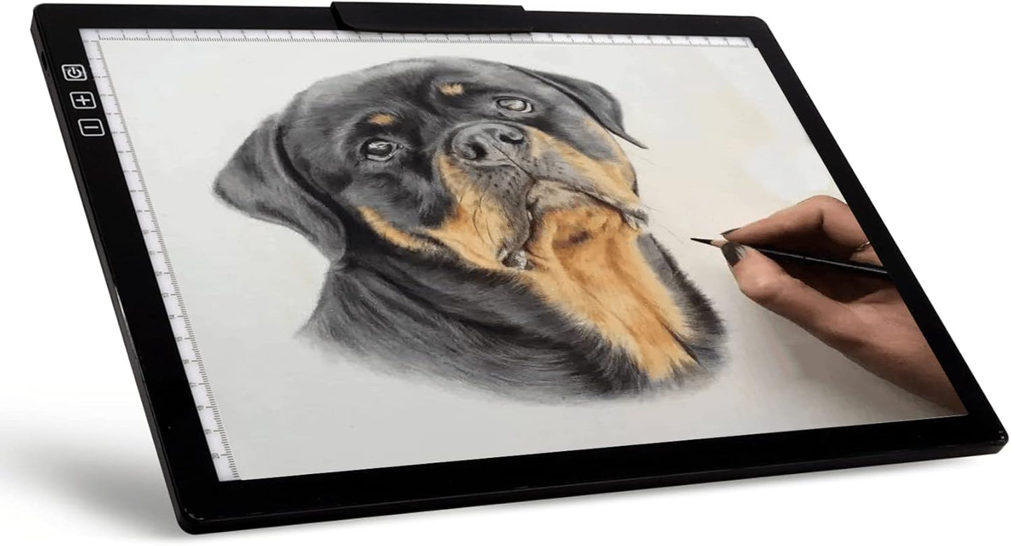 Wireless Rechargeable A4 LED Light Pad w/Built-in Riser Stands, 6 Levels of Brightness, Evenly Illuminated Light Box for Tracing and Weeding Vinyl, Slim and Lightweight Diamond Painting Light Board