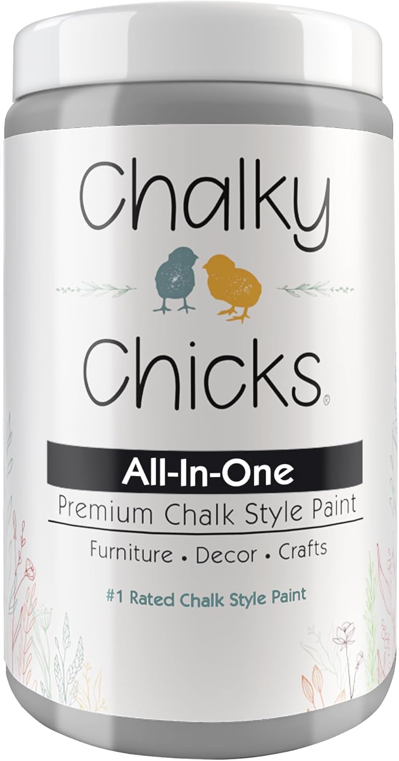 Chalky Chicks All-in-One Chalk Paint for Furniture or Cabinet - 32 Fl Oz - Matte Finish Mad Cloud (Light Gray) for Metal, Wood Furniture Paint - No Sanding All-in-One for Home Decor & Crafts, USA Made
