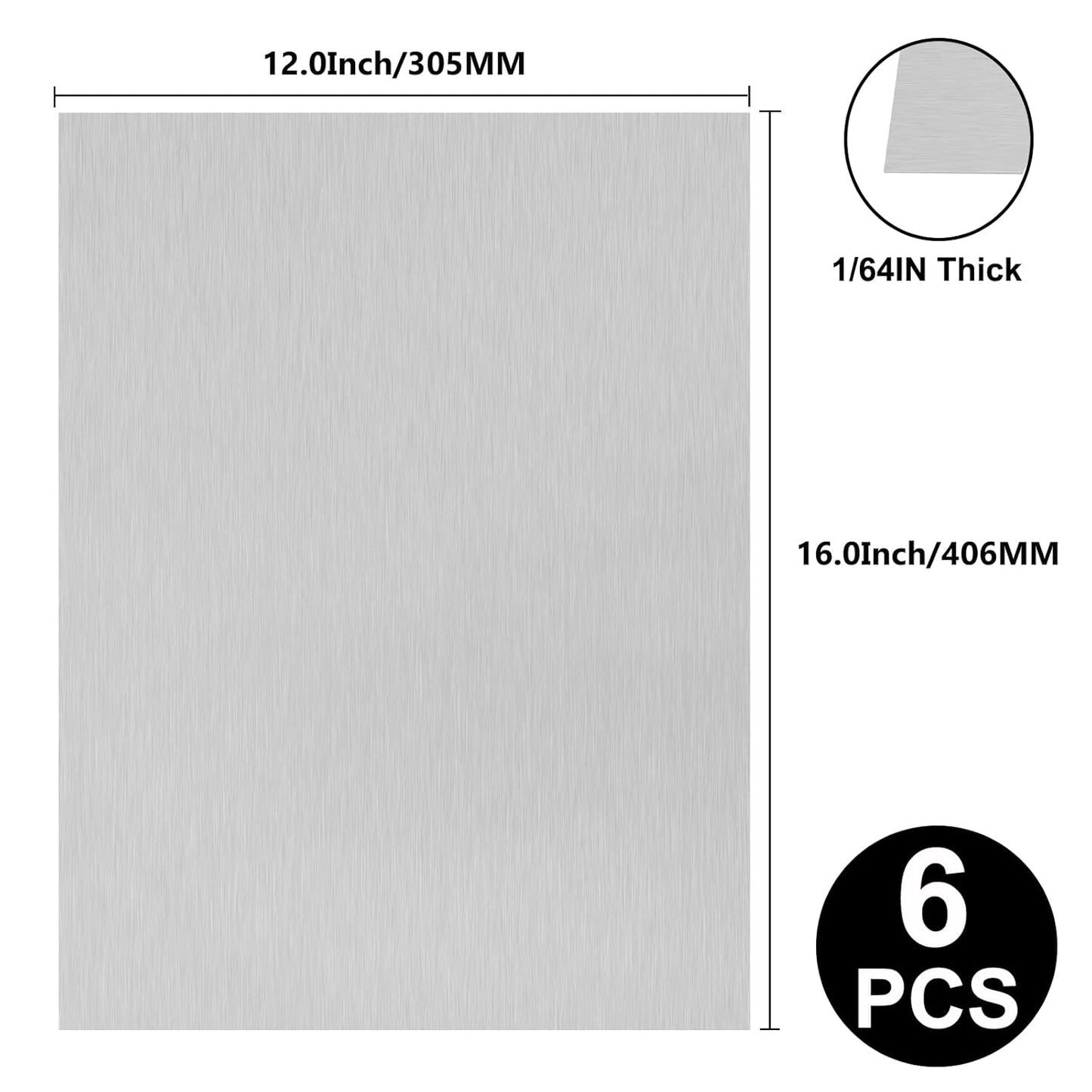 6Pack 5052 H32 Aluminum Sheet Metal 12 x 16 x 1/64 (0.02”) Inch Flat Plain Aluminum Plate Covered with Protective Film, Rectangle Aluminum Metal Plate for Crafting, Industrial, 0.5mm