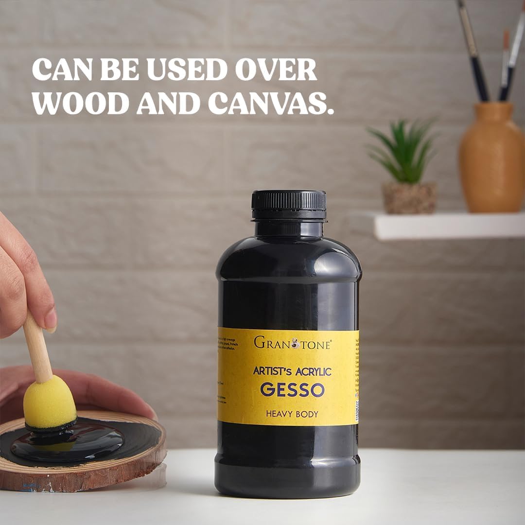 GRANOTONE Acrylic Gesso Water Base | Matte Finish | Interior/Exterior Use | Long Lasting For Acrylic Painting | Non-Toxic Universal Gesso Finish Primer, Black