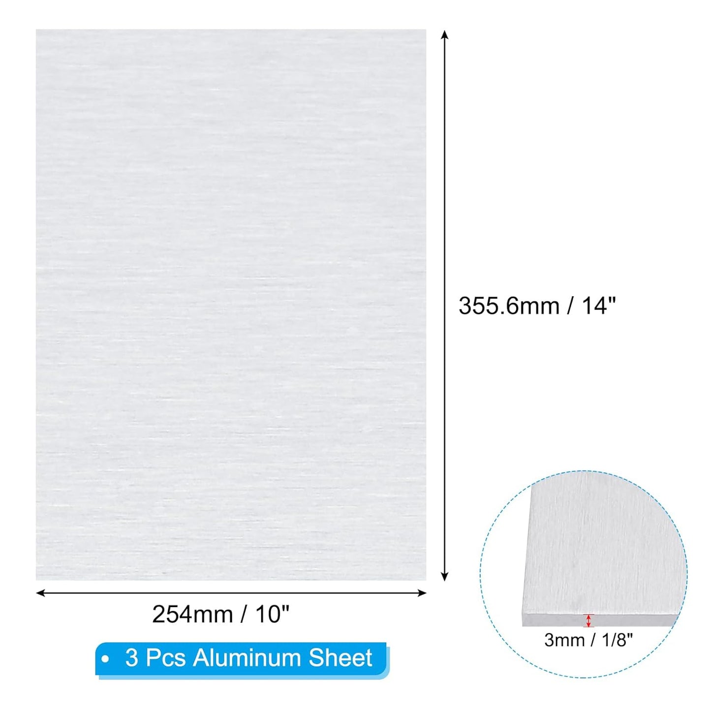 PATIKIL 6061 T651 Aluminum Sheet Metal 14 x 10 x 1/8(0.125") Inch 3Pcs Flat Plain Aluminum Plate Covered Stock with Protective Film, Heat Rectangle 3MM for Lndustry Crafting