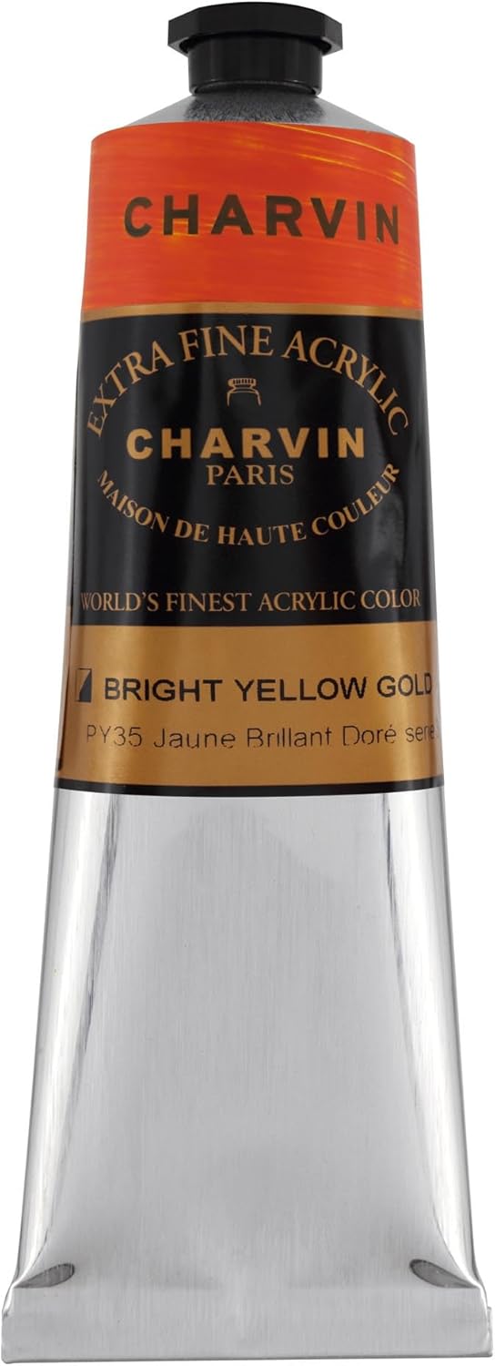 Charvin Extra Fine Professional Artist Acrylic Paint Colors, Nature Themed Hues, 150ml Bright Golden Yellow