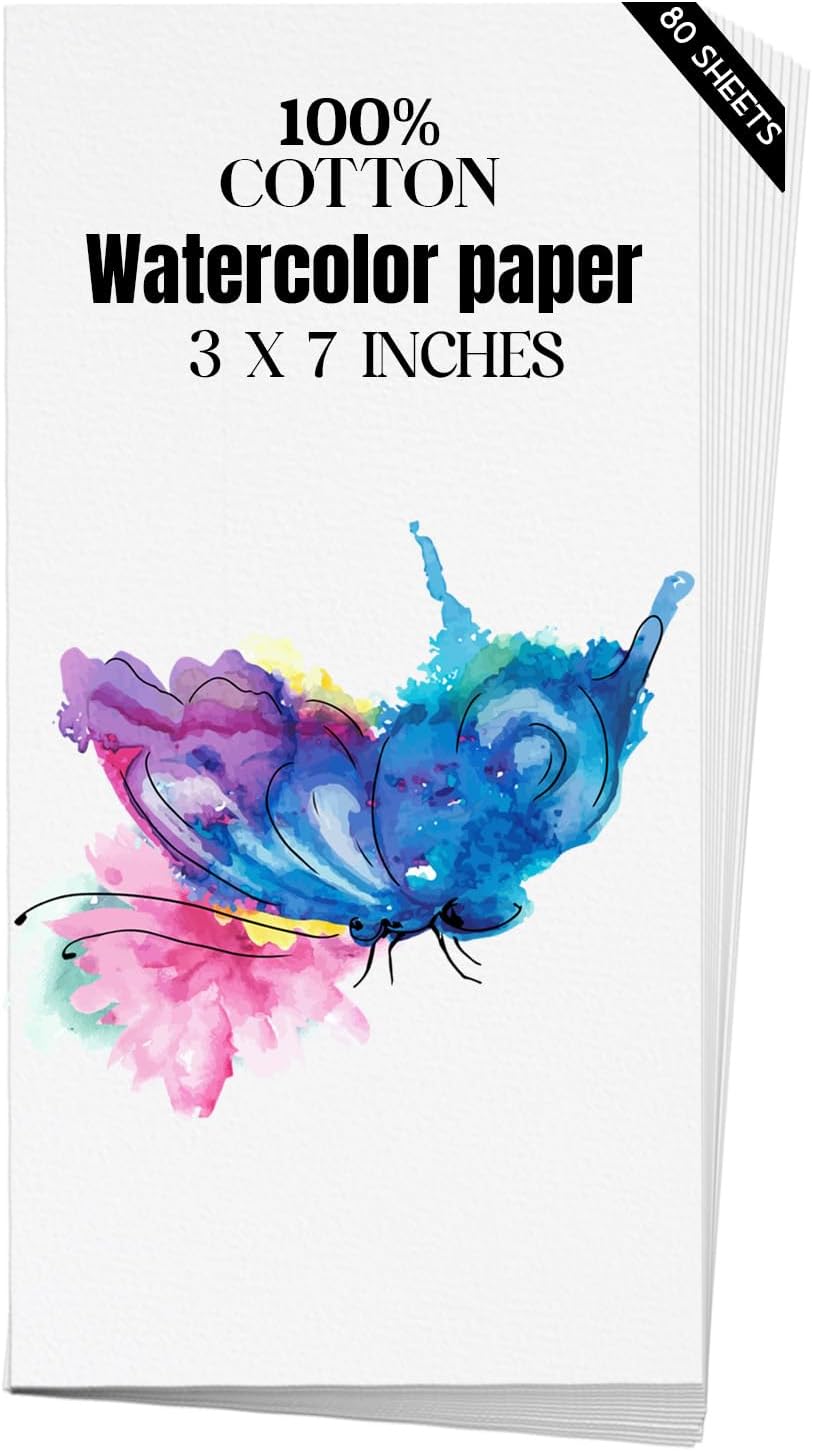 Watercolor Paper 3x7 inches 80 Sheets,Heavyweight Artist Paper 140lb/300GSM Cold Press Natural Cotton Paper for Students Artists Watercolor Drawing