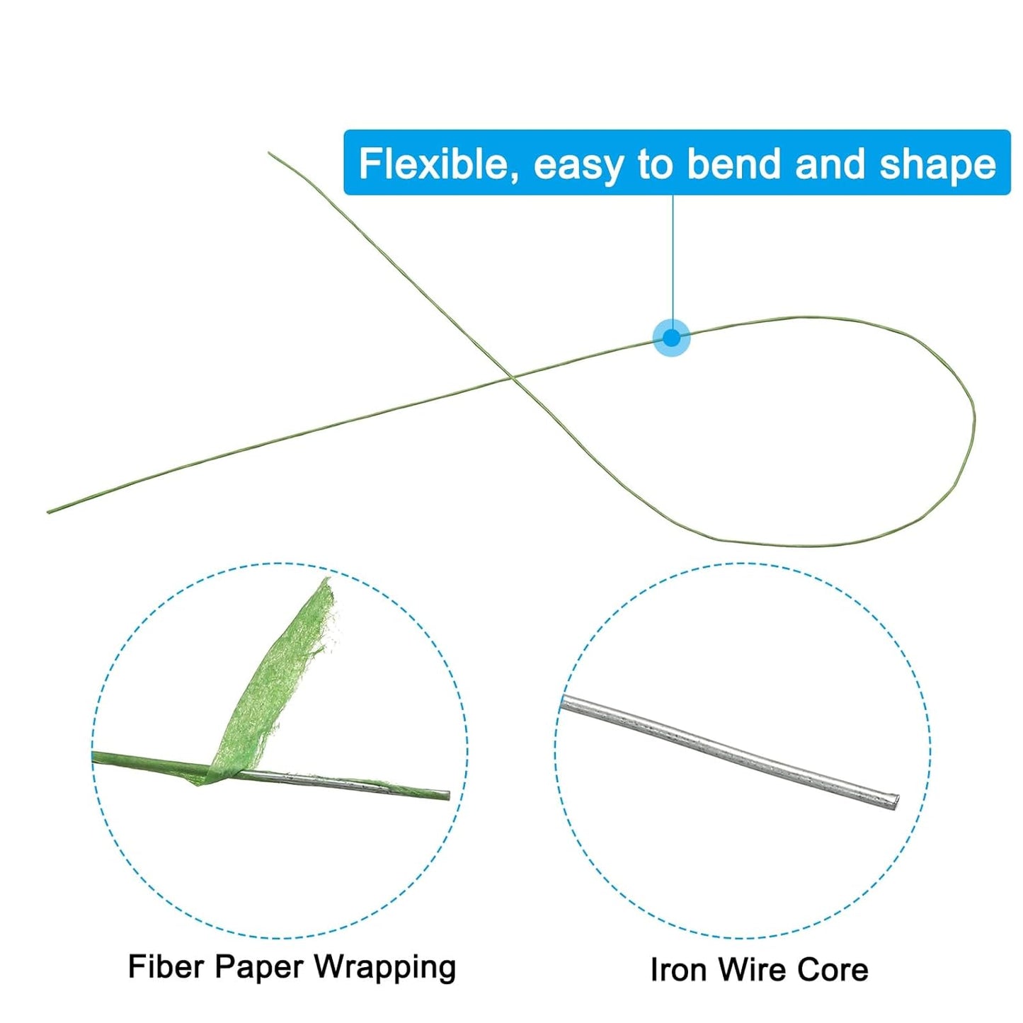 PATIKIL 28 Gauge 16" Floral Stem Wire, 100 Pcs Paper Wrapped Iron Artificial Flower Stem Accessories for DIY Bouquet Stem and Craft Decoration, Light Green