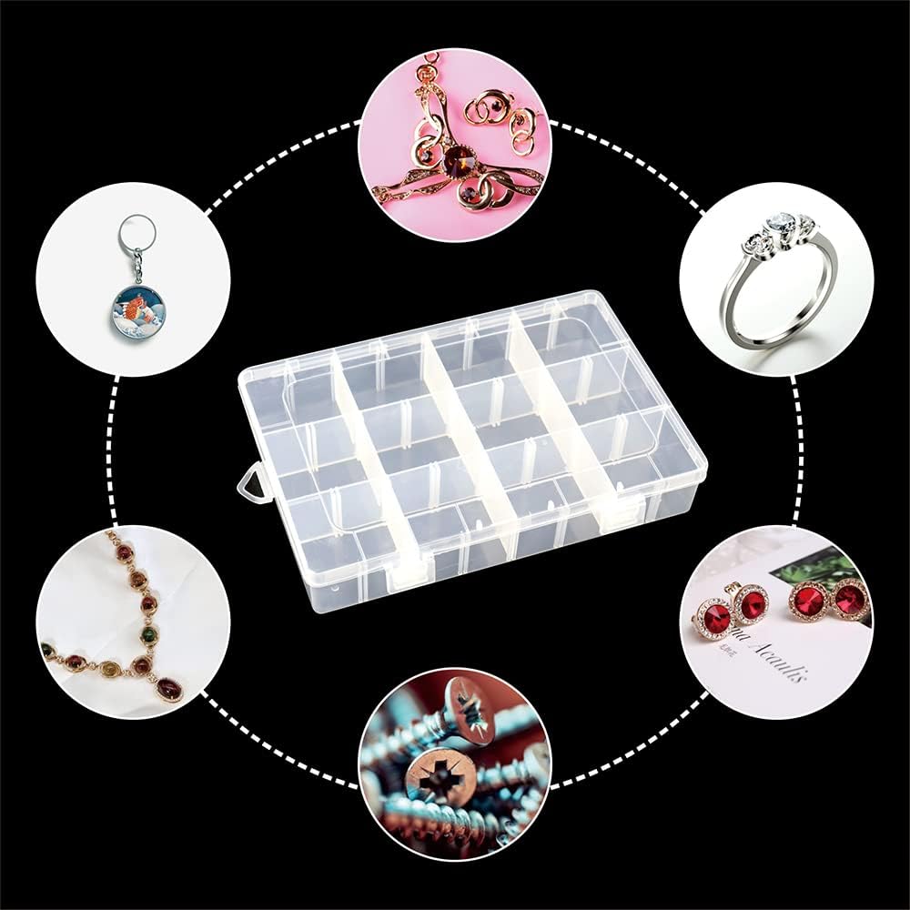 6 Pack Organizer Box with Parkical Adjustable Dividers, 12 Grids Plastic Storage Container for Jewelry, Craft DIY, Bead Organizer, Sewing, Dip Powder, Hair Accessories