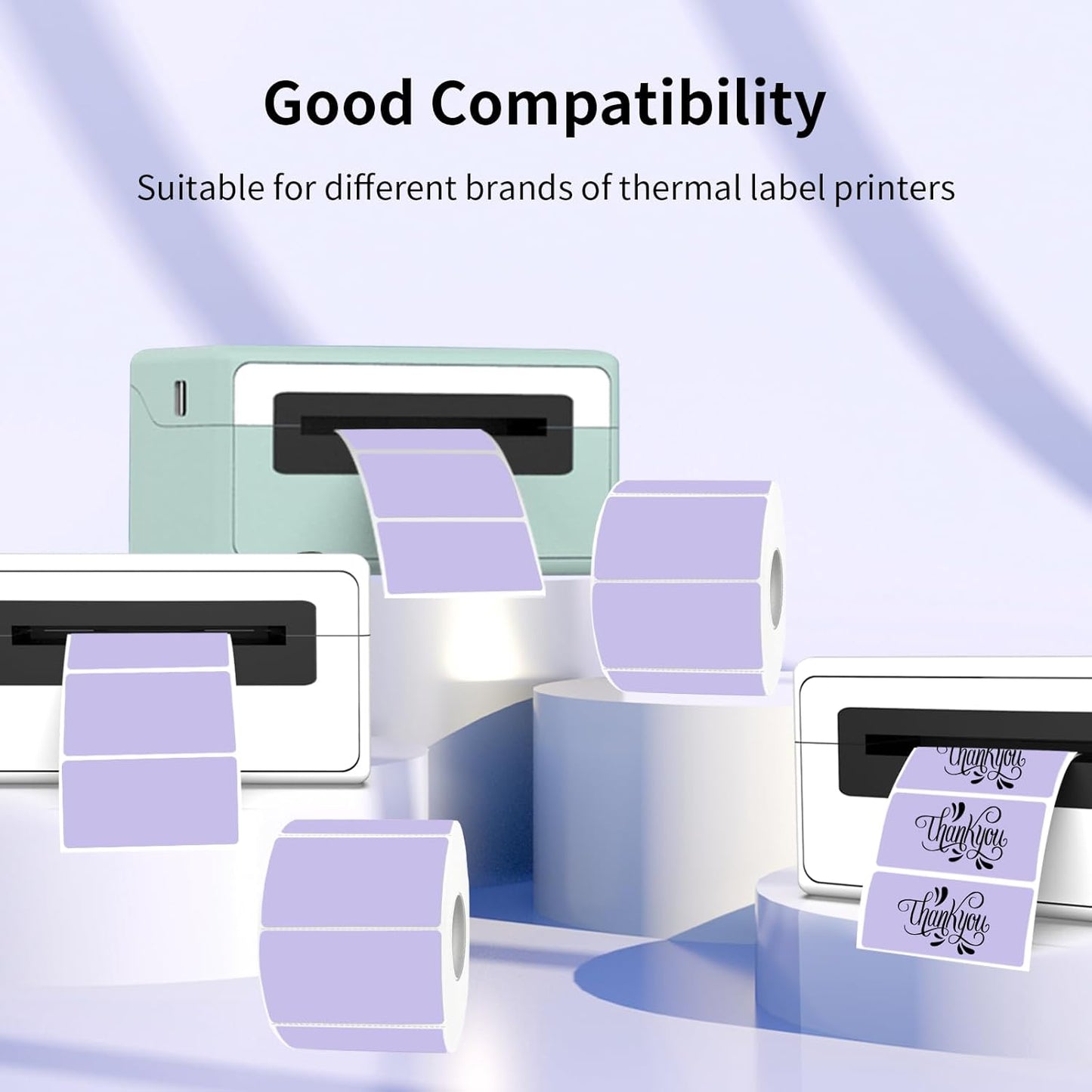 2x1 Inch Thermal Labels, Purple Thermal Printer Stickers, Waterproof Self-Adhesive Shipping Label Printer Sticker for Barcode, Name, Address, 300 Labels/Roll