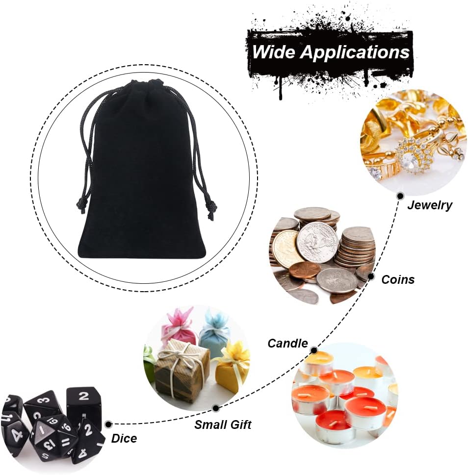Shintop 20pcs velvet bags with drawstrings, 4x6inch Gift Bags Black Velvet Jewelry Pouches for Dice Wedding Party Favor