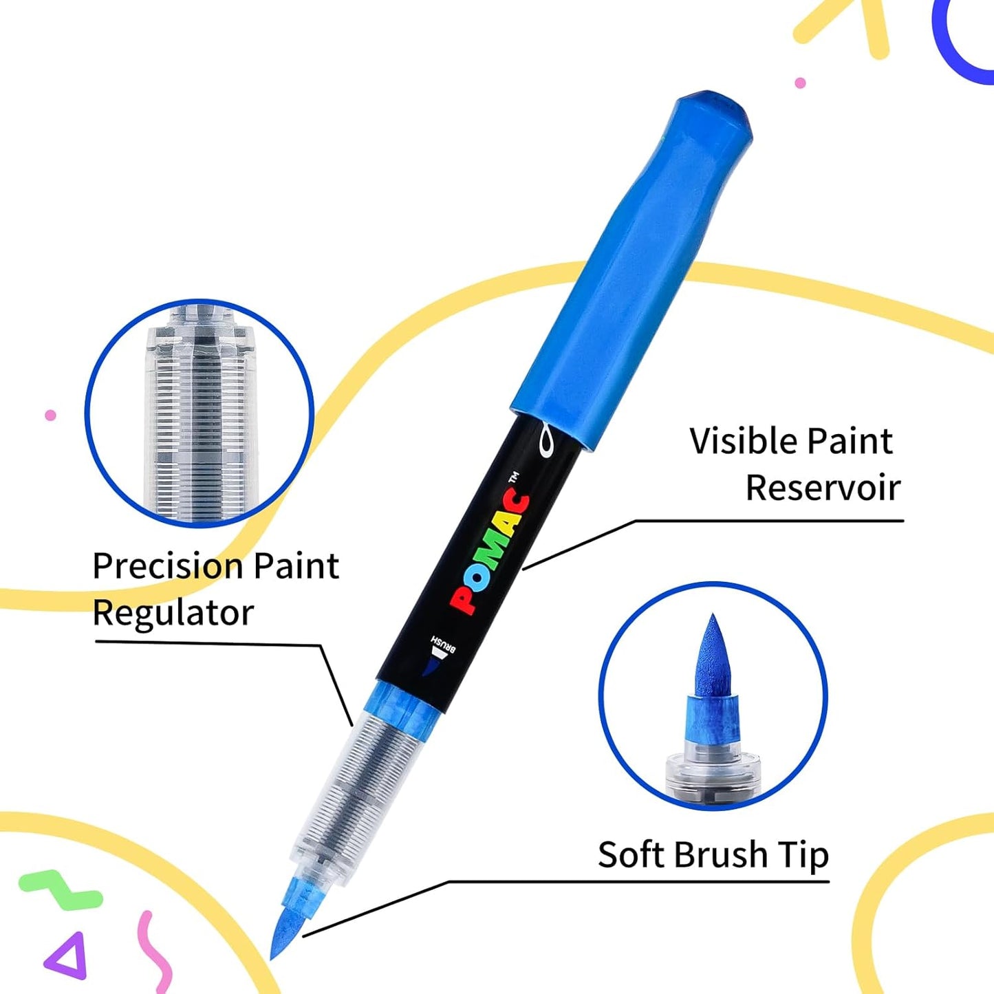 POMAC Liquid Acrylic Paint Markers 24 Colors, Waterproof Paint Marker Pens Brush Tip No-Bleed for Fabric, Canvas, Rock, Glass, Wood, DIY Crafts, Art Supplies