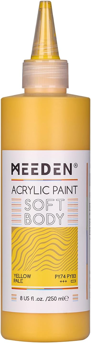 MEEDEN Soft Body Acrylic Paint: Yellow Pale Matte Finish - 250ml/8.45oz Bulk Acrylic Colors in Ergonomic Bottle - Fluid Flow Art Paints for Artists Canvas Painting