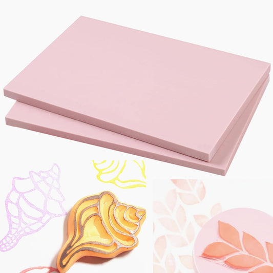 2PCS 4"x6" Pink Rubber Carving Blocks, Soft Rubber for DIY Craft Project, Linoleum Blocks for Printmaking, Stamp Making