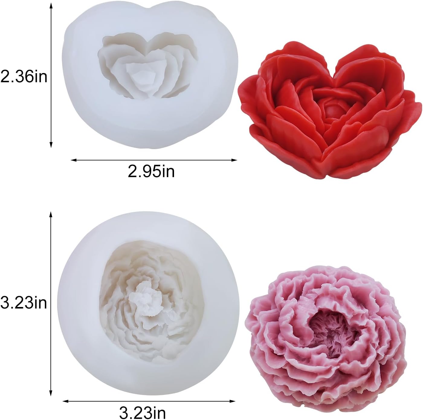 3D Flower Silicone Soap Mold 2 pcs Rose Flower Molds Peony Candle Mold for DIY Handmade Soaps, Candle Gifts, Resin Crafts, Ice Cubes, Chocolate and Home Decorations