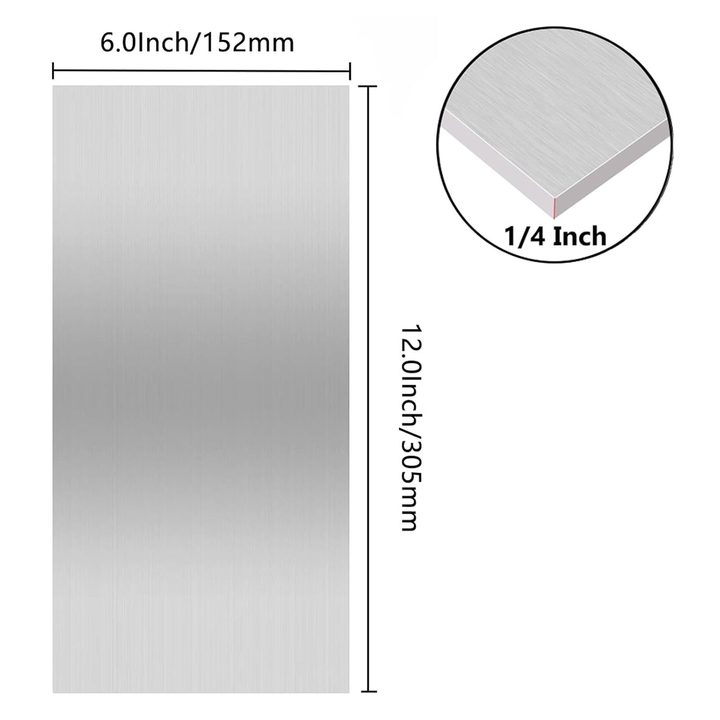 6061 T651 Aluminum Sheet Metal 6 x 12 x 1/4 Inch Flat Plain Aluminum Plate Covered with Protective Film, Heat Treatable Rectangle 6MM Thick Aluminum Metal Plate for Industrial