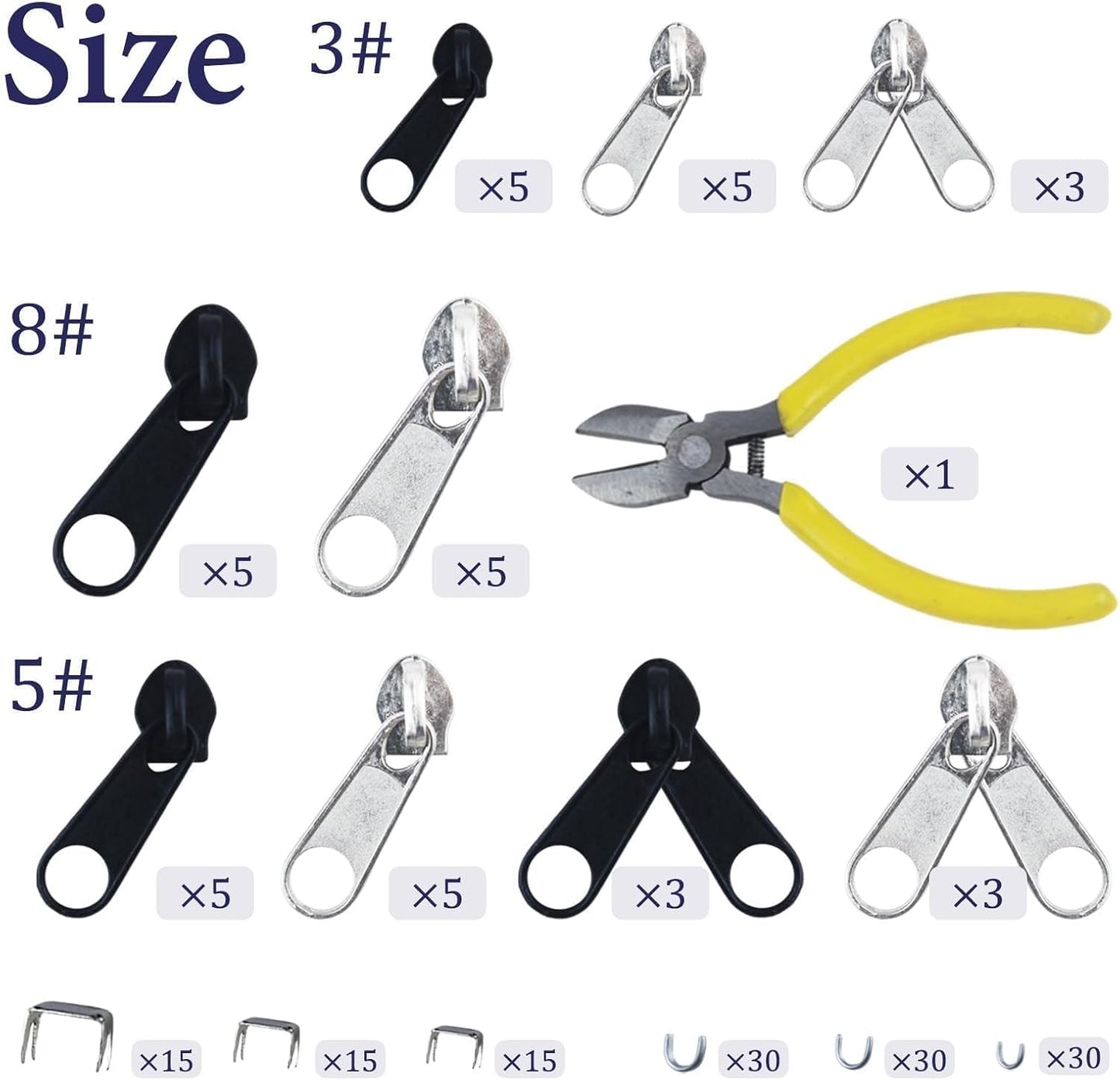 175 Pcs Zipper Repair Kit Sewing Change Zipper Needle-Nose Pliers Silver Black Zipper Clothing Jacket Purse Luggage Backpack Tent Sleeping Bag