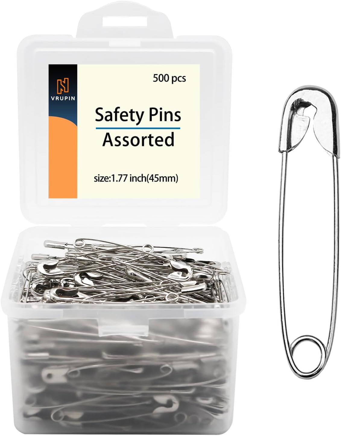 500pcs Safety Pins, 45mm Safety Pins Bulk, Rust Resistant, Heavy Duty Variety Pack, Perfect for Clothes, Crafts, Sewing, Pinning and More