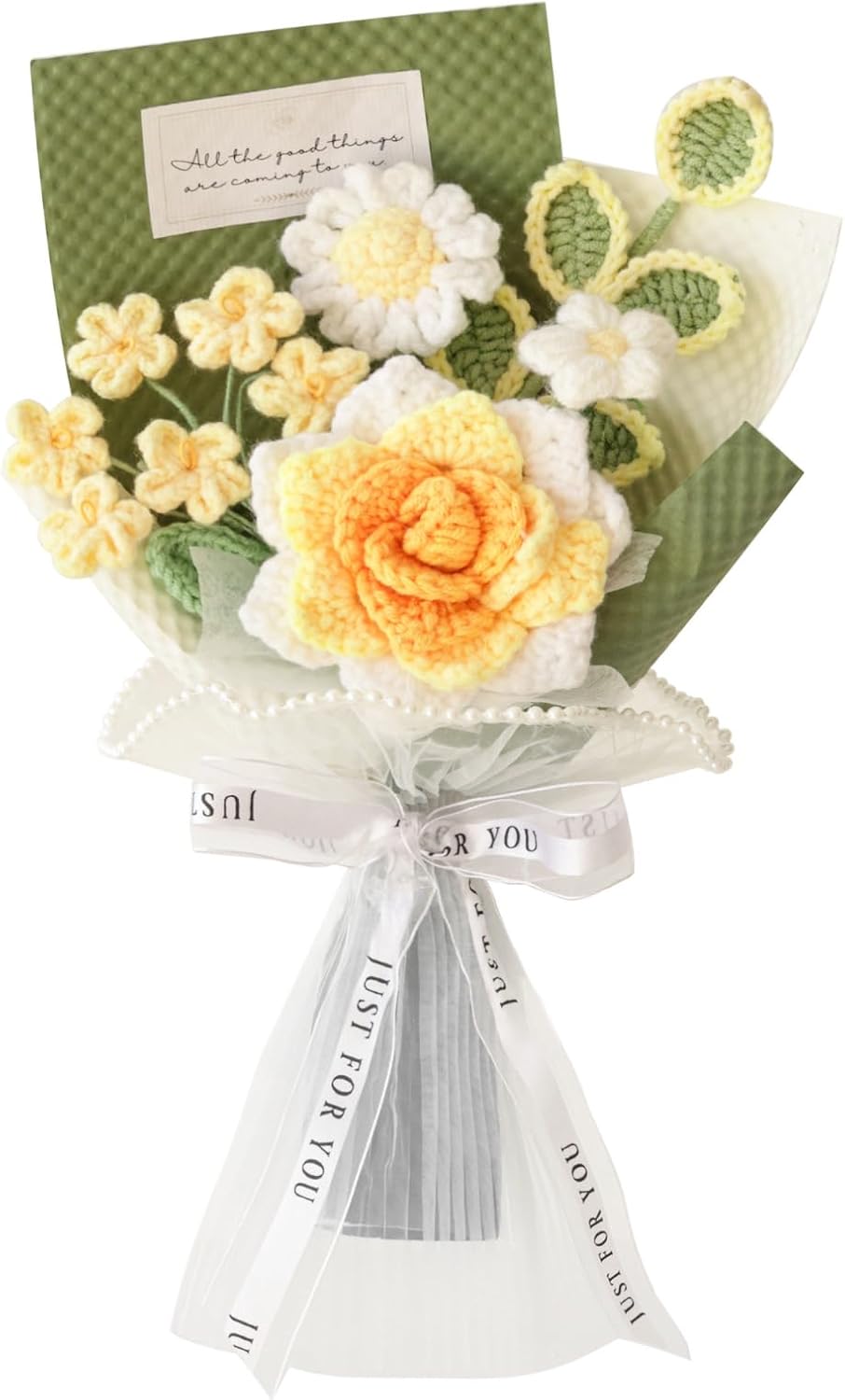 Hand-Woven Flower Bouquet Finished（1pcs） for Valentine's Day Girlfriend Birthday Gift Wedding Decoration Crochet Artificial Flower, Bouquet Gift (Yellow)