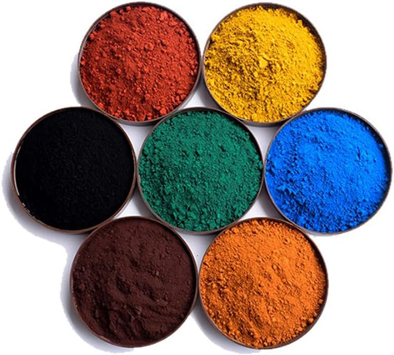 Iron Oxide Powder 7 Pack, Cosmetic Grade Pigment, Black Iron Oxide, Yellow Iron Oxide, red Iron Oxide, Blue Iron Oxide, Green Iron Oxide, Orange Iron Oxide and Brown Iron Oxide, 50 g of Each Color