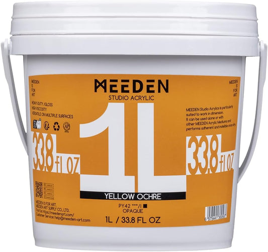 MEEDEN Yellow Ochre Acrylic Paint: 1 L /33.8 oz Heavy Body Gloss Non-Toxic - Thick Art Paints for Canvas Crafts Wood Metal Plastic Wall