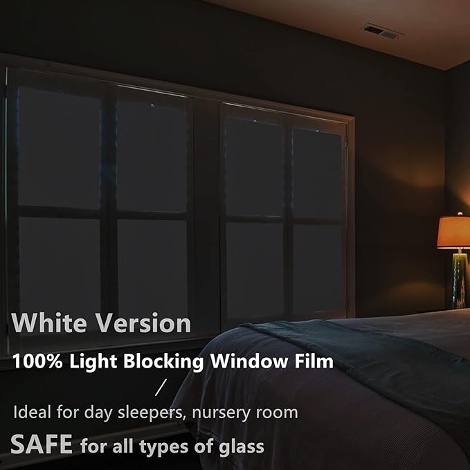 FEOMOS White Total Blackout Window Film, Static Cling Blackout Window Clings, 100% Light Blocking Film, Room Darkening Window Cover for Privacy Day Sleep Sun Blocking 35.4x78.7 inches