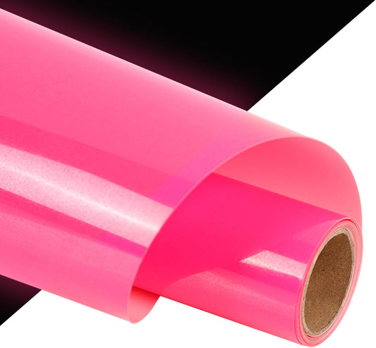 guangyintong Glow in The Dark Heat Transfer Vinyl HTV Rolls, 12" x 8ft Luminous Pink Iron on Vinyl for T-Shirts Costumes, PU Elastic HTV Vinyl for All Cutter Machines Easy to Cut & Weed