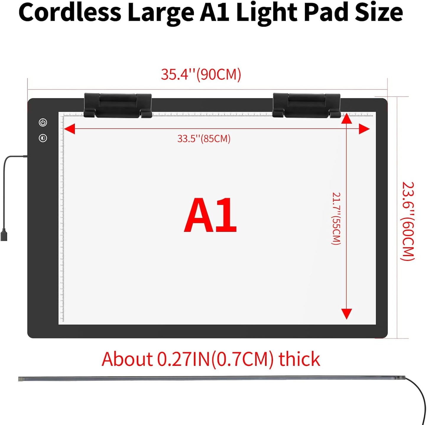 Rechargeable A1 Light Box (35.4''x23.6''), 3-Color Light LED Light Pad for Tracing, Large Diamond Painting Light Board, 6 Levels/Stepless Dimming Light Table for Drawing, Sketching, Animation
