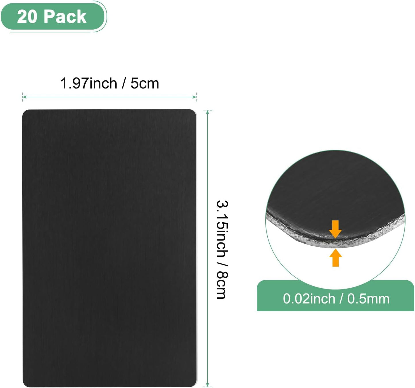 20-Pack Anodized Aluminium Laser Engraved Mount Metal Plate 3x2x0.02 Inch Engraver Blank Anodized Aluminum Sheets for DIY Laser Printing/Home/Office[Black]
