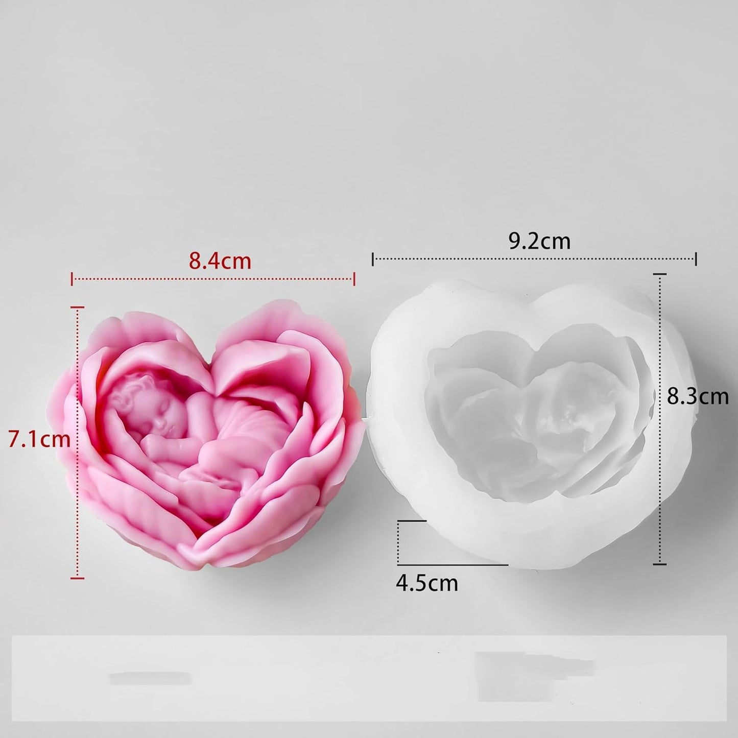 Heart Rose Flower Succulent Candle Mold - Baby Style - Resin Casting Silicone Molds for Home Decor & Candle Making Wave Spiral Mold