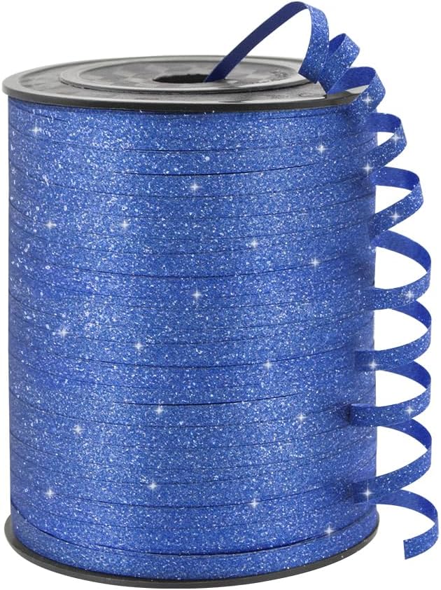 Blue Glitter Curling Ribbon, 1/5" Wide x 500 Yards Christmas Curling Ribbons for Gift Wrapping, Party Decoration, Balloon String, Crafting, Balloon Ribbons for Florist Flower (1 Roll)