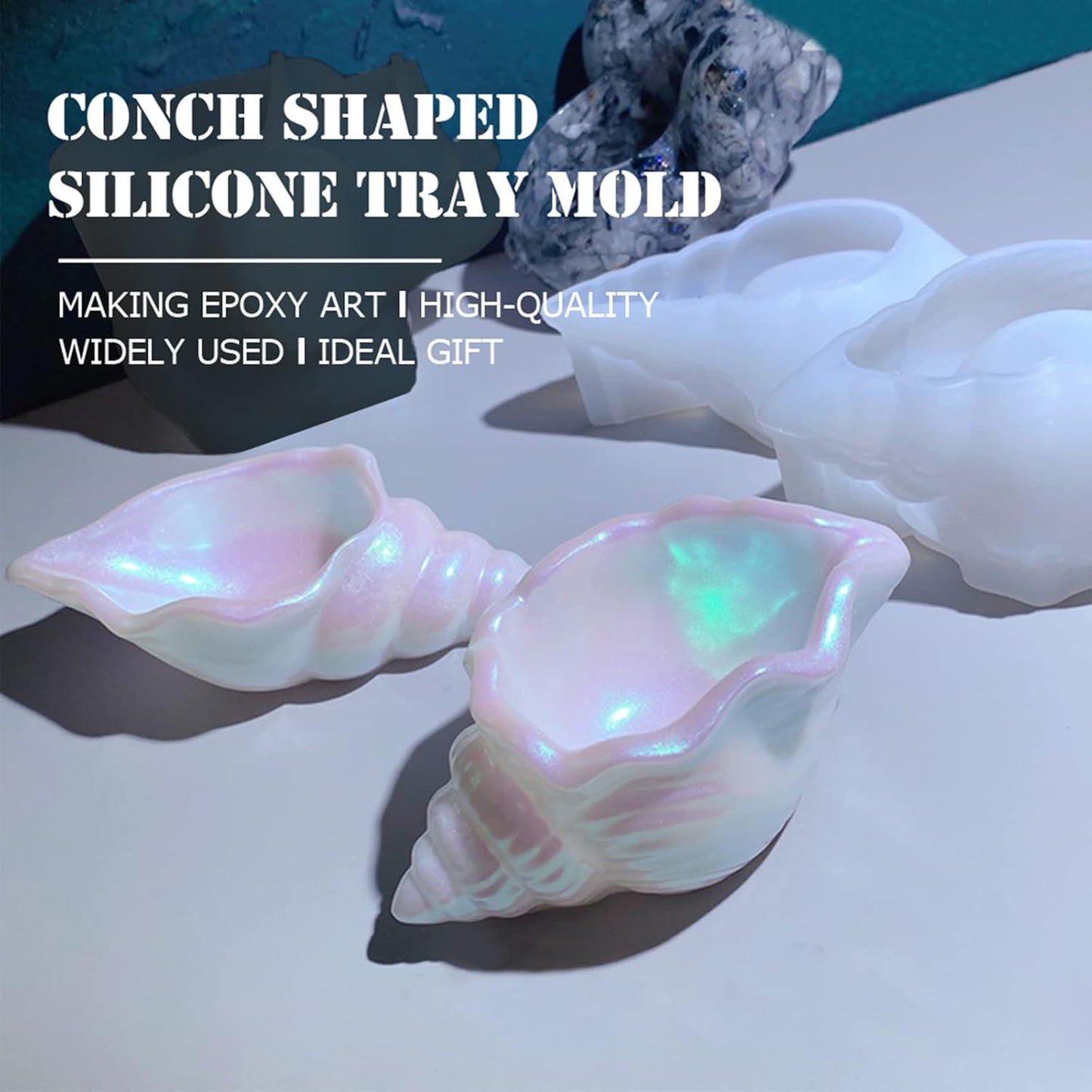 3PCS Conch Silicone Tray Resin Mold Unique Sea Snail Mould for Epoxy Resin Casting Jewelry Plate Candle Holder Trinket Storage Mold for DIY Art Crafts Supplies Home Decor