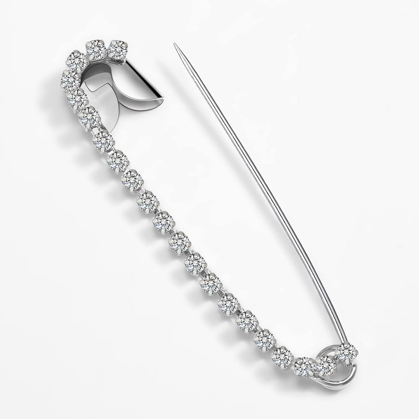 Housweety 10 Silver Tone Rhinestone Safety Pins Brooches 5.8x1.2cm