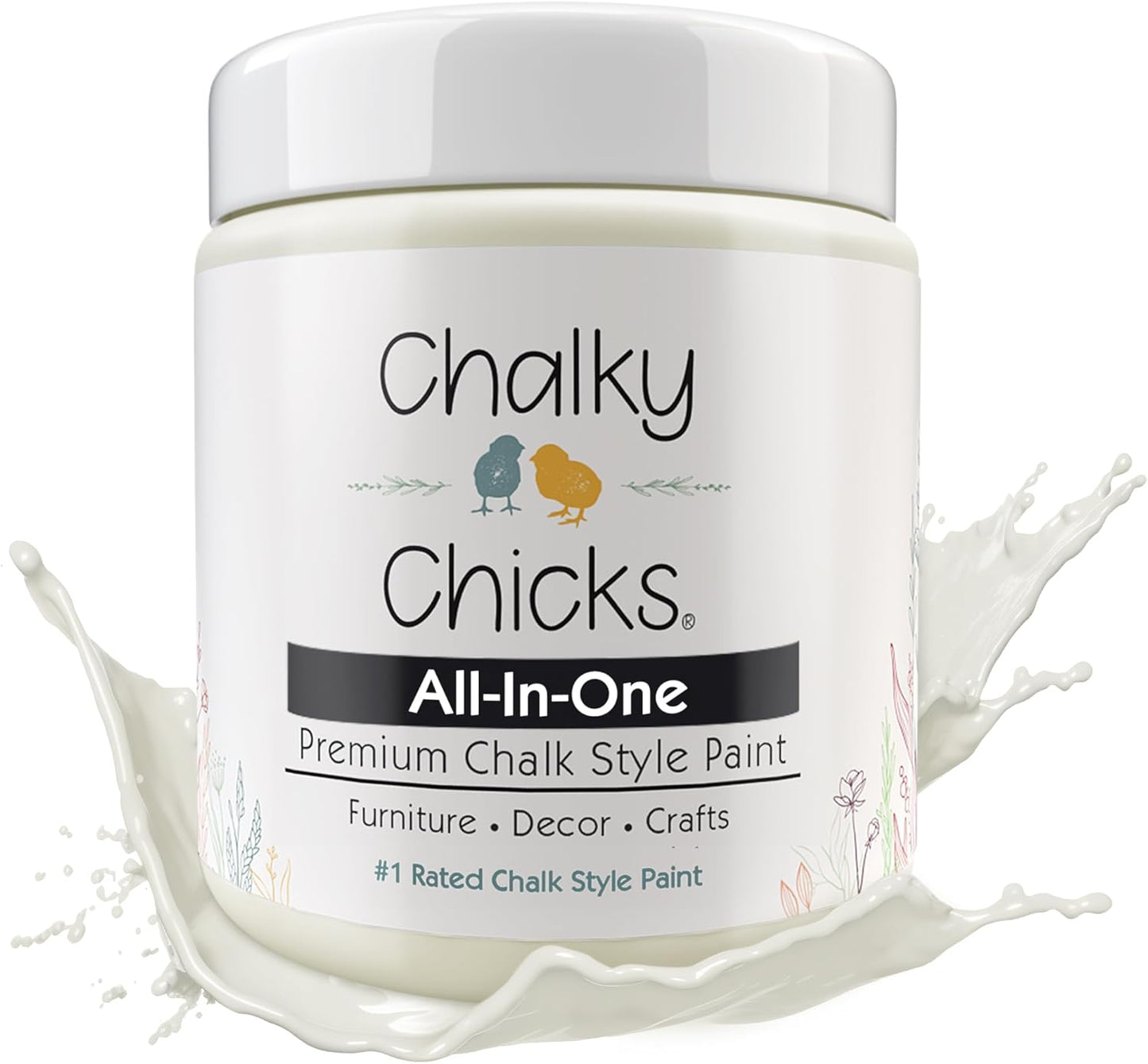 Chalky Chicks All-in-One Chalk Paint for Furniture or Cabinet - 8 Fl Oz - Matte Finish Salt Flats (Off White) for Metal, Wood Furniture Paint - No Sanding All-in-One for Home Decor & Crafts, USA Made