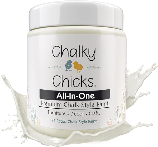 Chalky Chicks All-in-One Chalk Paint for Furniture or Cabinet - 8 Fl Oz - Matte Finish Salt Flats (Off White) for Metal, Wood Furniture Paint - No Sanding All-in-One for Home Decor & Crafts, USA Made