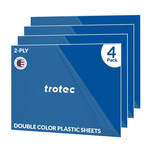 Trotec TroLase | 12"x20"x1/8", 4 Pcs | White/Black | 2 Ply | Modified Acrylic | Laser Engraving Double Color Plastic Sheet | Engraving Blanks for Laser, Saw, Guillotine | Made in USA