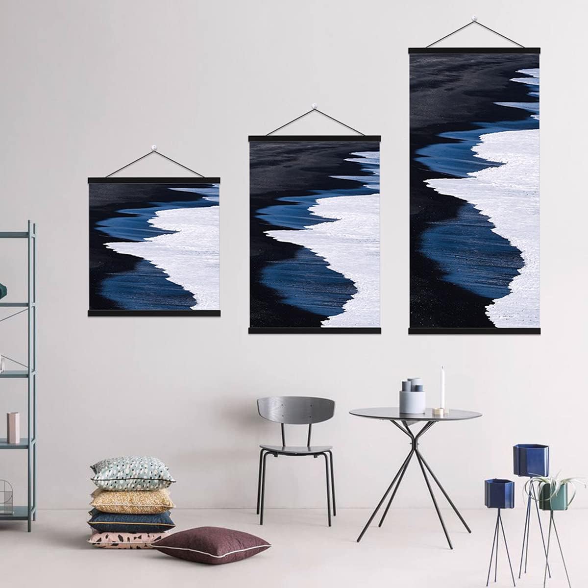 Ywlake Magnetic Poster Hanger, 34x22.5 34 x 22 34x24 Poster Frame Wood Wooden Magnet Print Posters Dowel Scroll Hanger Hangers Hanging Kit for Walls Map Canvas Artwork (Black, 34")