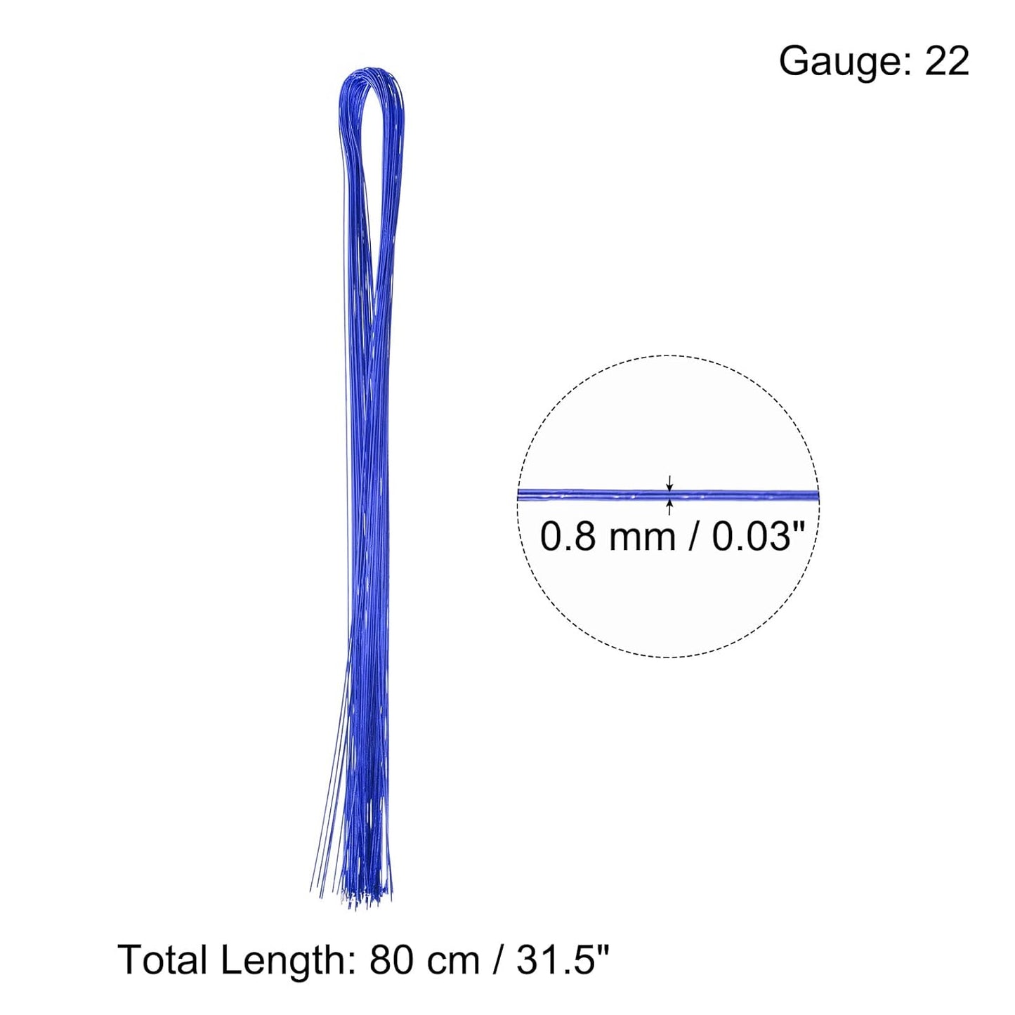PATIKIL 32 Inch 22 Gauge Floral Stem Wire, 3 Pack/120 Pieces Bouquet Stem Paper Wrapped for DIY Crafts Flower Arrangements, Blue