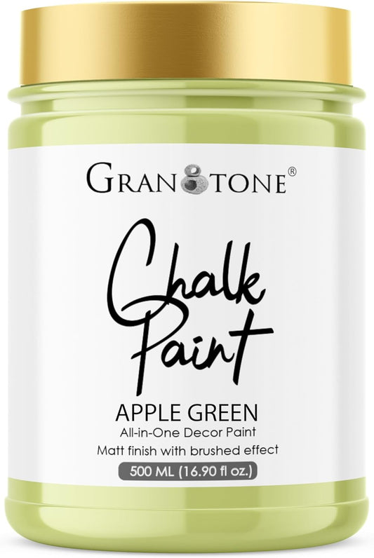 GRANOTONE Chalk Paint for Furniture | Matt-Finish Water-Based Acrylic Paint for Wood, Walls, Metal, Glass, Paper, Fabric Canvas | Maximum Coverage Chalk Paint for Kids & Adults, 500 Ml (AP GREEN)