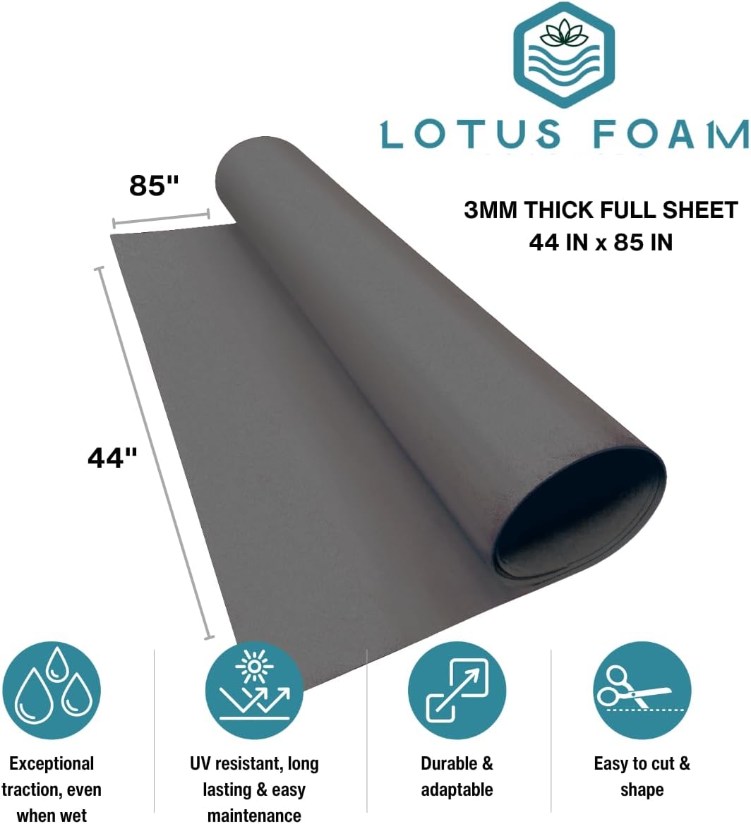 LotusFoam Large 3mm EVA Foam Sheet - 44"x 85" High Density Foam 130 kg/m3 for Cosplay, Costumes, Crafts, Flooring, Outdoor Use - 35 Colors (Shark Grey) - Shark Grey
