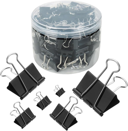 110 PCS Binder Clips, Assorted Sizes, (51mm,42mm,32mm,25mm,19mm,15mm), Binder Clips Paper Clamps for Office, Home, School, Document Organizing