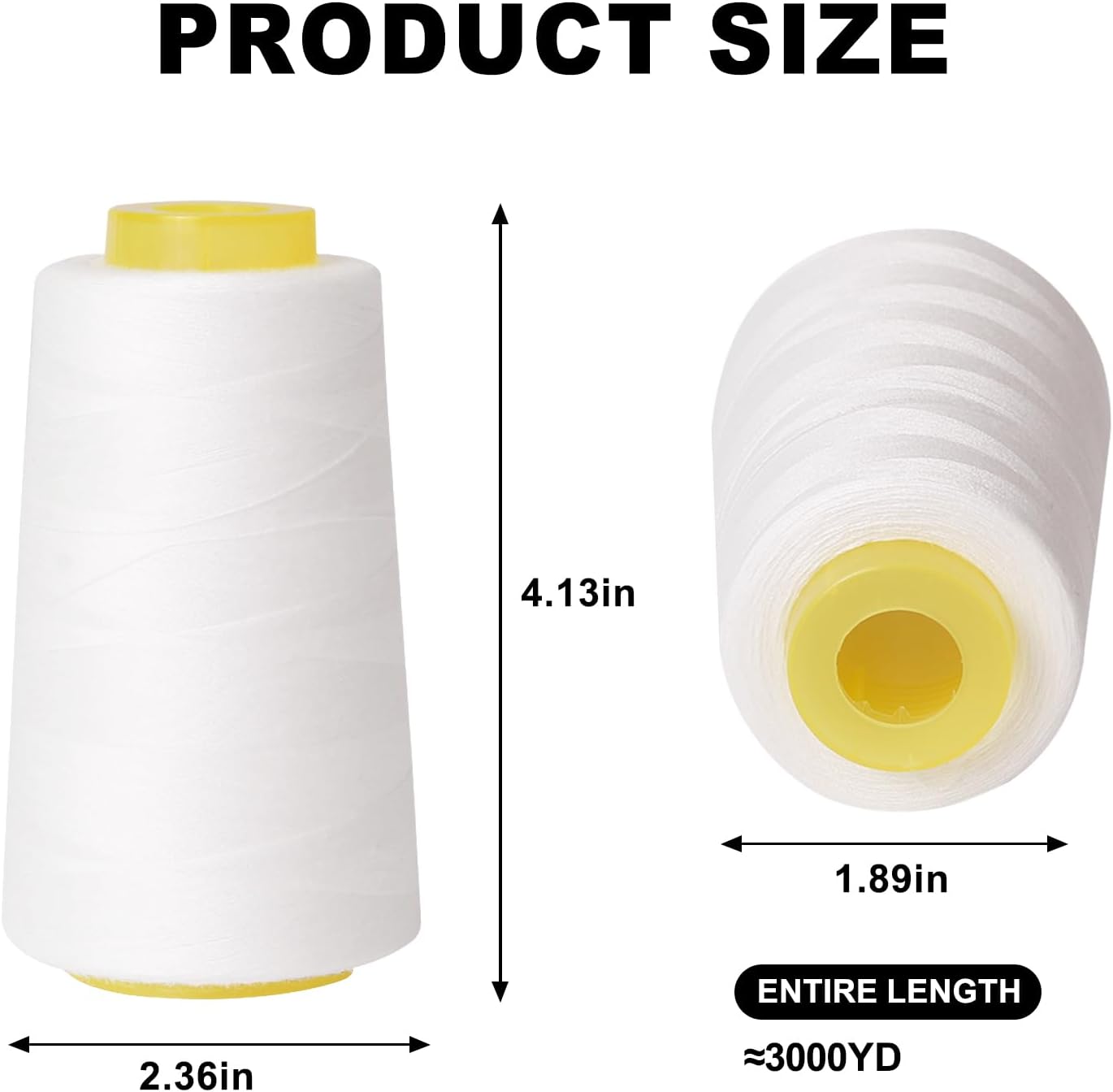 Sewing Thread Cone Set, 4 Pack Serger Thread, 3000 Yards Each, All Purpose Thread for Sewing, Quilting, Machines, Overlock, Merrow & Hand Embroidery (White2Black2)