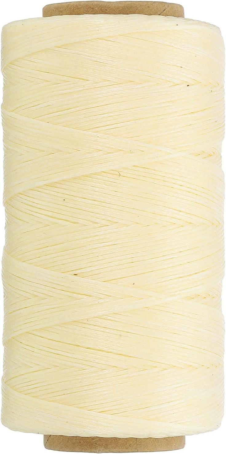 PATIKIL 284 Yard Flat Waxed Thread 150D 1mm Leather Sewing Cord for Repairing Shoes Bags Wallets Jewelry Making DIY Leather Craft, Beige