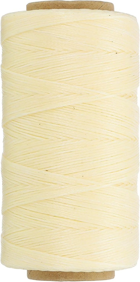 PATIKIL 284 Yard Flat Waxed Thread 150D 1mm Leather Sewing Cord for Repairing Shoes Bags Wallets Jewelry Making DIY Leather Craft, Beige
