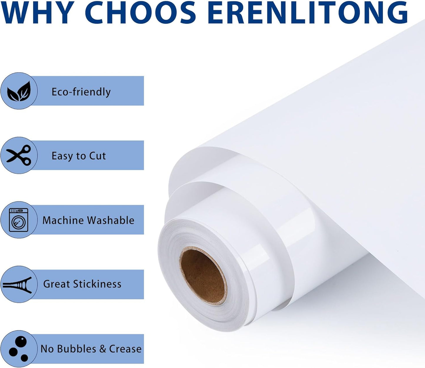 RENLITONG White Iron on Vinyl 12Inch by 20ft Roll HTV Heat Transfer Vinyl for T-Shirt HTV Rolls for All Cutter Machine - Easy to Cut & Weed for Heat Transfer Design