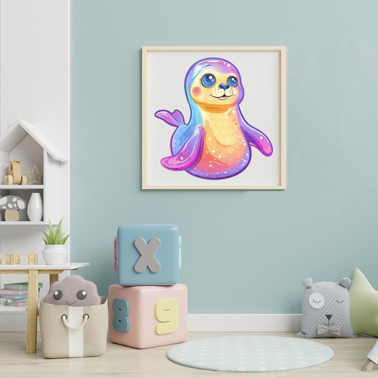 Wooden Puzzles for Adult and Kids, 100 Pieces Ocean Puzzle, Unique Shaped Sea Lions Wooden Preschool Puzzle, Toddler Wooden Puzzle Toy Gift for Family and Friends, Suitable for Family Games