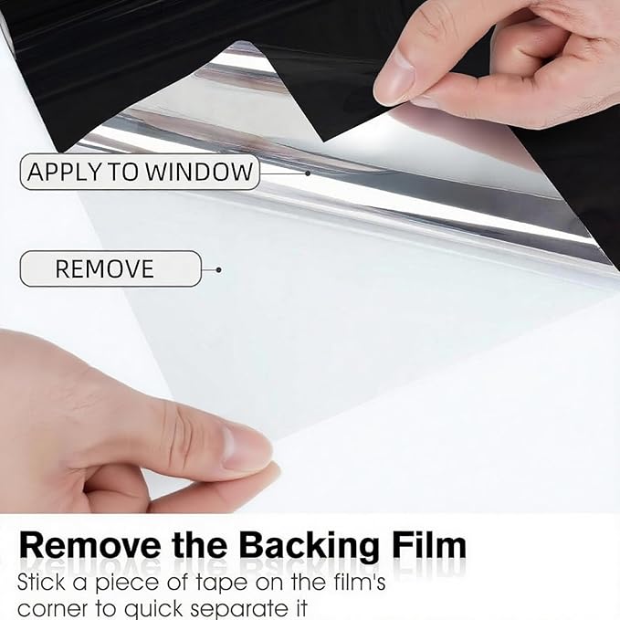 Window Privacy Film One Way Daytime Privacy Static Cling Sun Blocking Static Cling,Frosted Glass Decorative Removable, Reusable, Anti-UV,Heat Blocking, with Tools Black 29x78inch