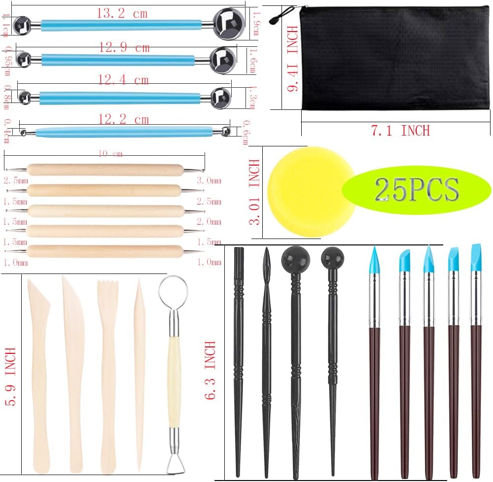 Clay Tools for Pottery Ceramic Sculpting, Yagugu 25Pcs Basic Wood Ceramics Carving Polymer Clay Tool Supplies kit Accessories for Kids, Adults and Artists Modeling Shaping Building for Art&Craft