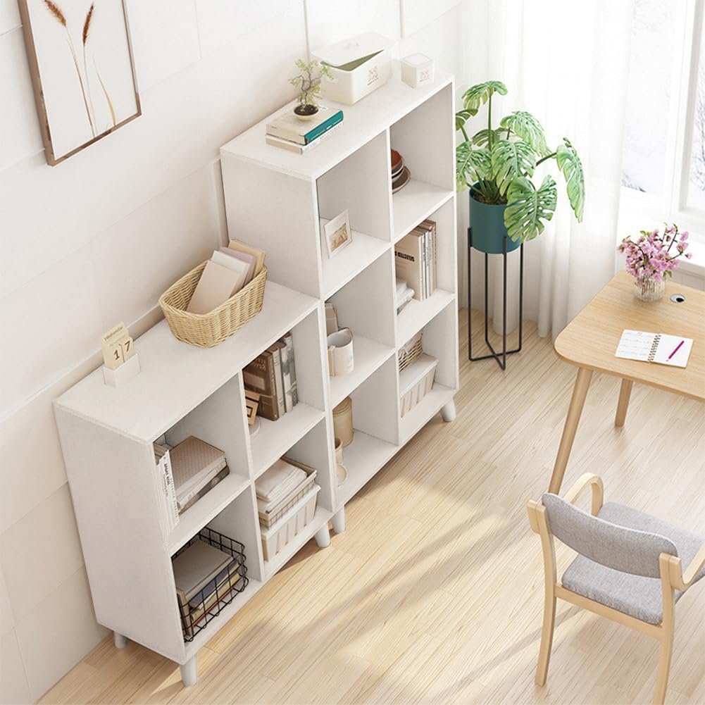 IOTXY Open Cube Low Bookcase - 3-Tier Freestanding Storage Display Cabinet Organizer with Legs for Home Office, 7-Cubes Open Shelf Short Bookshelf, White