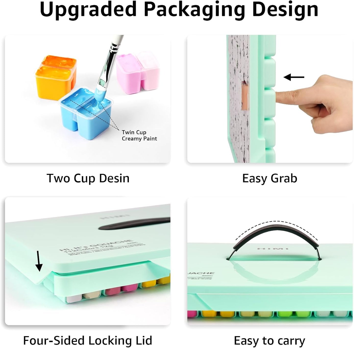 HIMI Gouache Paint Set, 112 Colors x 12g Twin Jelly Cup Design with Portable Case, Non-Toxic, Opaque Professional Paint for Canvas and Watercolor Paper | Beginners, Students, Artists