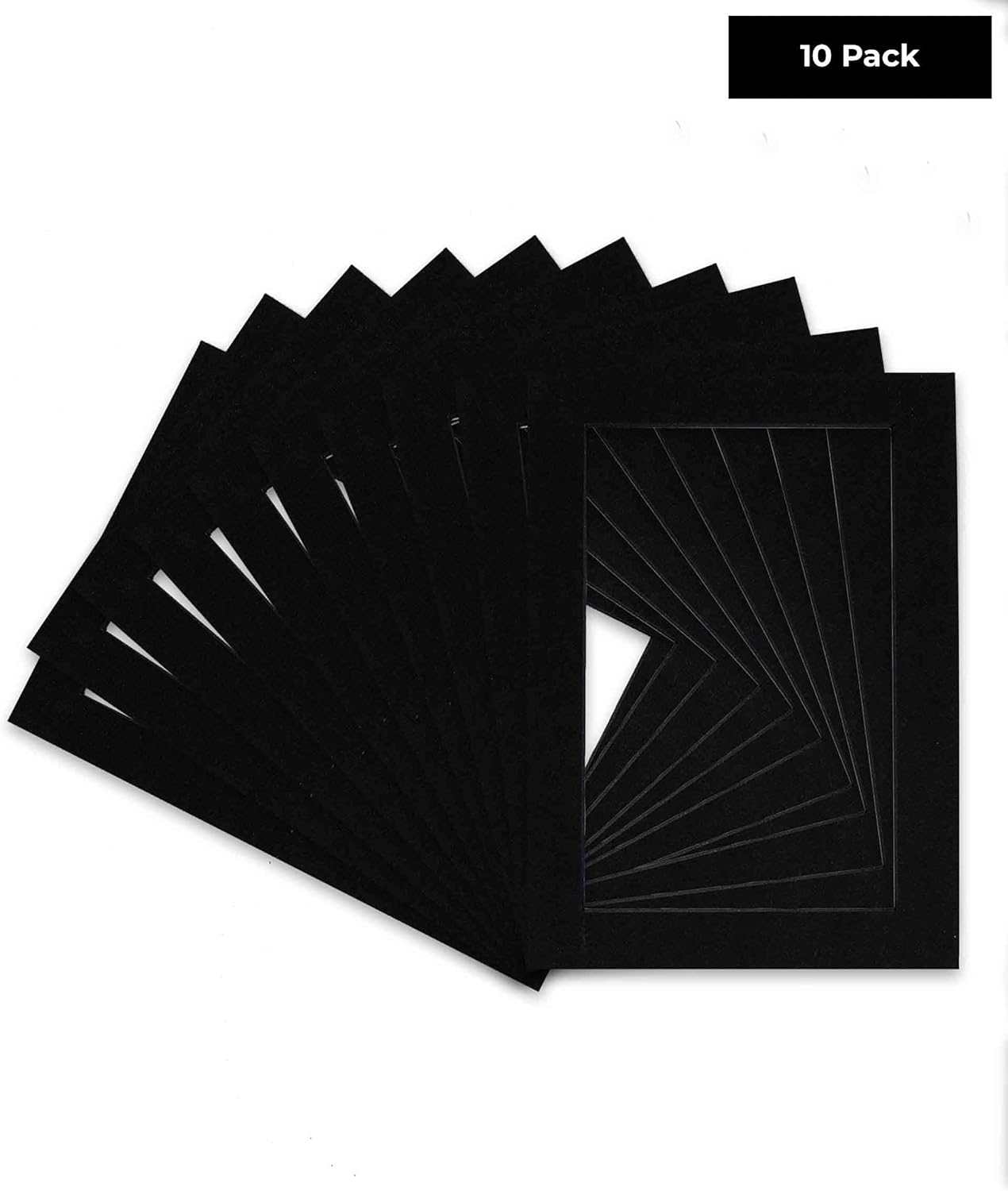 Pack of Ten Acid Free 8x10 Mats Bevel Cut for 5.5x8.5 Photos - Black with Black Core Precut Matboards with Backing Boards and Self Seal Photo Mat Bags for Pictures, Photos, Framing - 4-ply Thickness